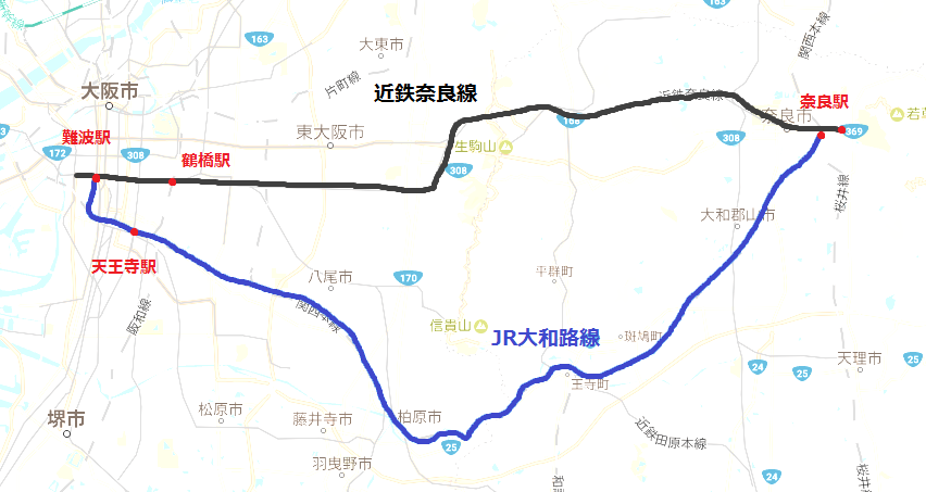 近鉄奈良線とJR大和路線